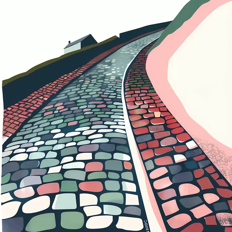 Curvy Cobblestone Pathway Through Nature