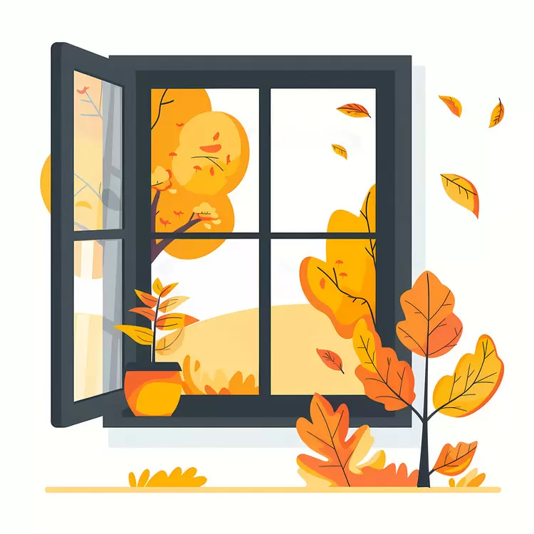 Open Window with Autumn Foliage