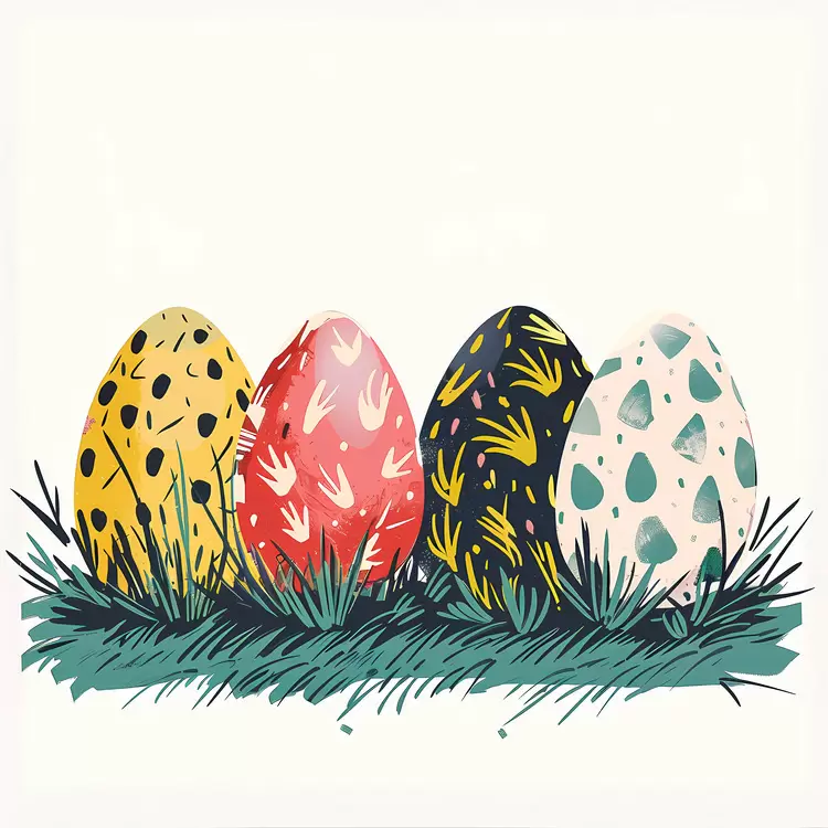 Colorful Easter Eggs in Grass
