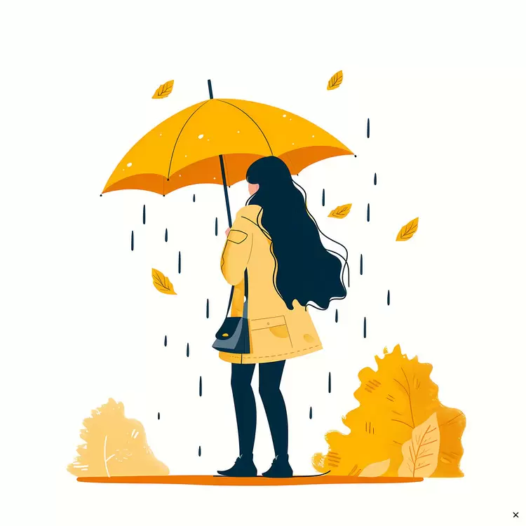 Girl with Yellow Umbrella in Rain