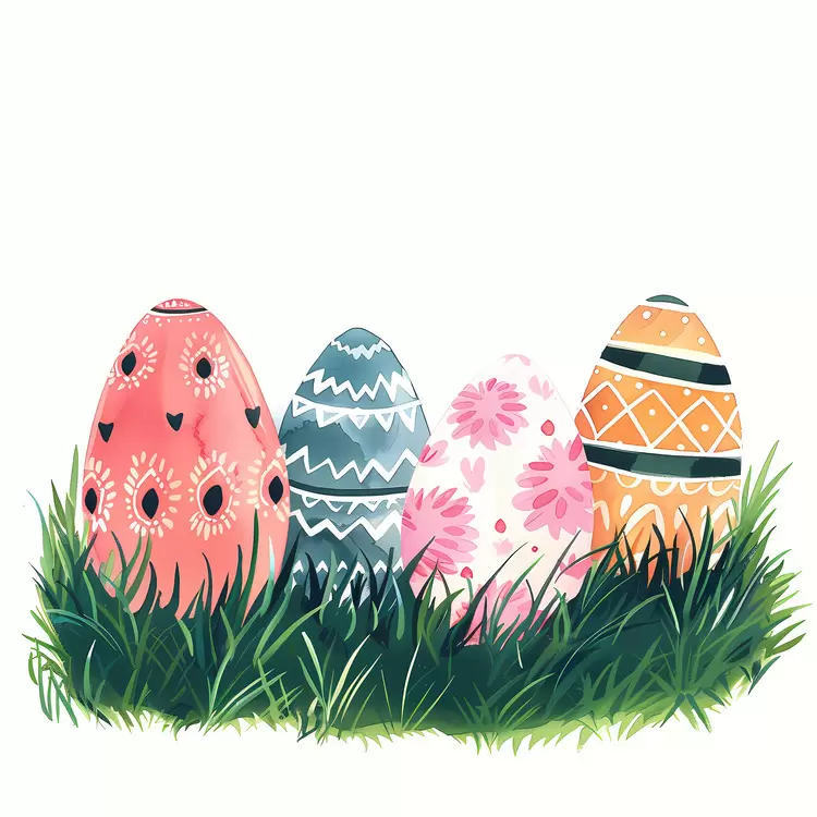 Colorful Easter Eggs in Grass