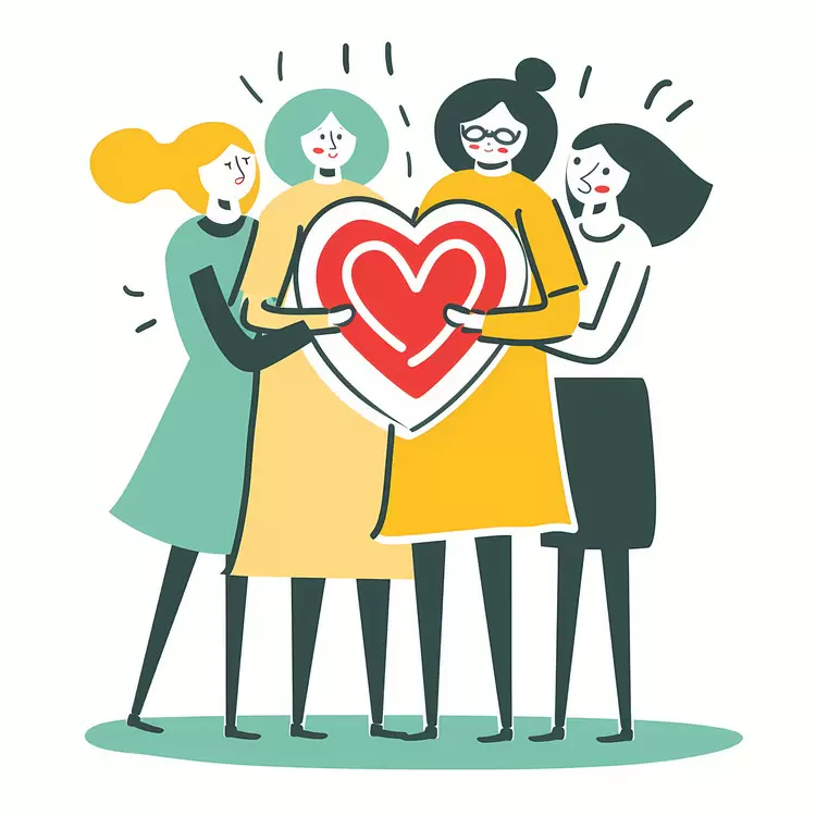 Four Friends Embracing a Heart