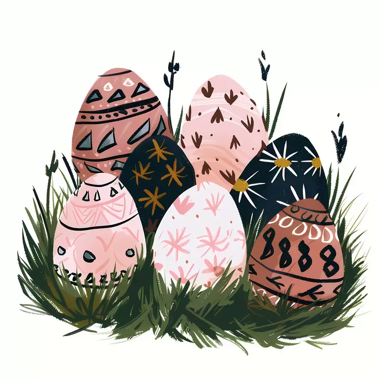 Decorated Easter Eggs in Grass