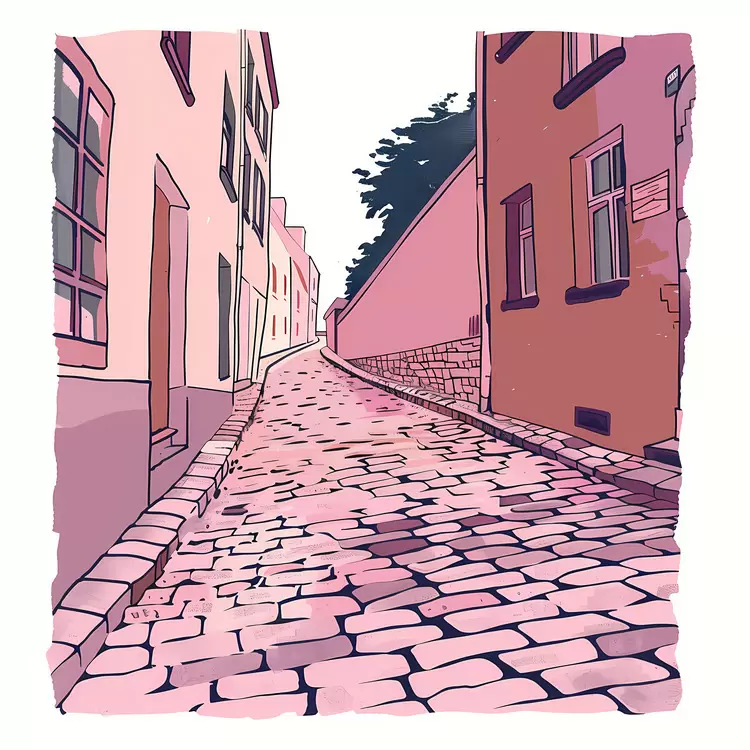 Charming Pink Cobblestone Street