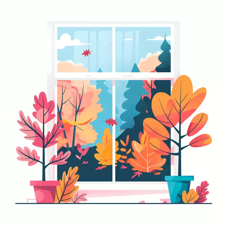 Colorful Plants Framing a Scenic Window
