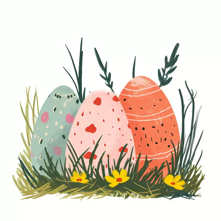 Colorful Easter Eggs in Grass