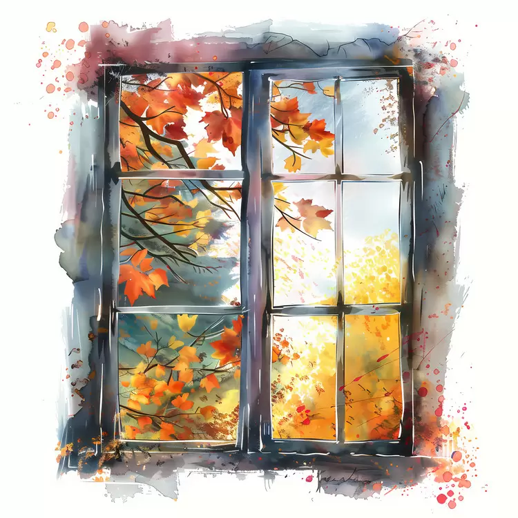 Artistic Window Framing Autumn's Beauty