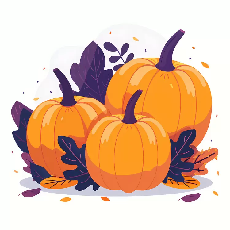 Pumpkins with Purple Autumn Leaves
