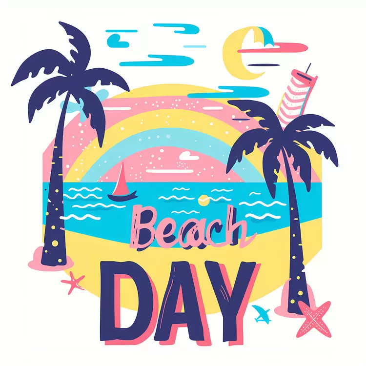 Colorful Beach Day with Palm Trees