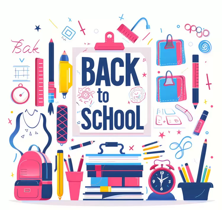 Colorful School Supplies with Clipboard for Back to School