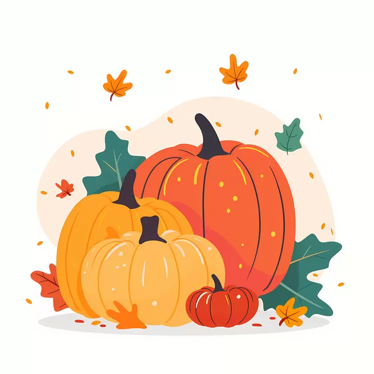 Autumn Pumpkins with Leaves