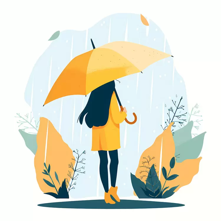 Girl Holding Yellow Umbrella in the Rain