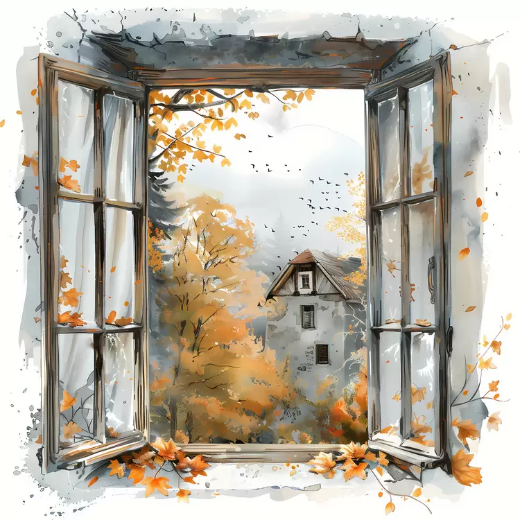 Charming Autumn View from a Window