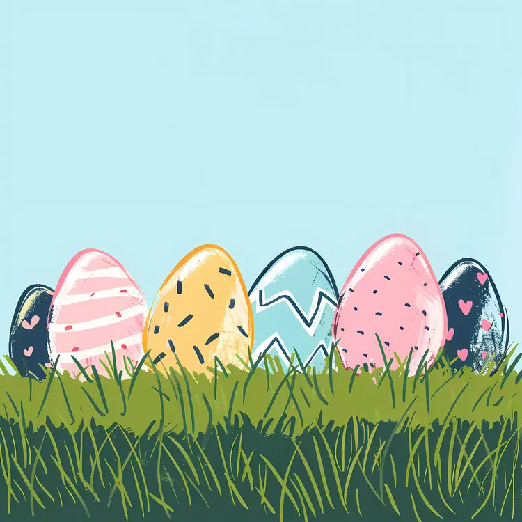 Colorful Easter Eggs in Grass