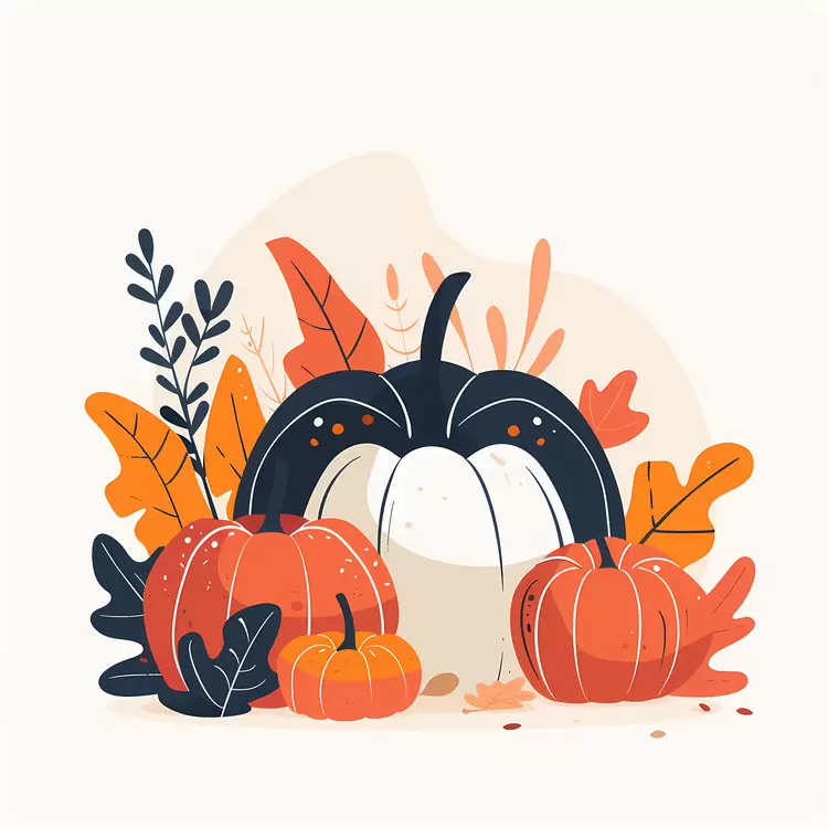Colorful Pumpkins with Fall Leaves
