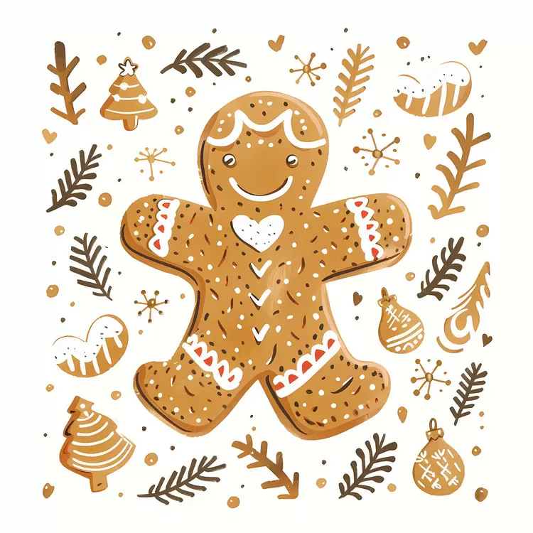 Decorated Gingerbread Man with Christmas Elements