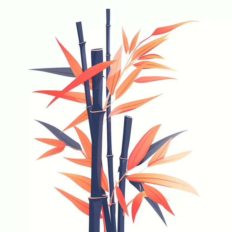 Bamboo with Striking Autumn Leaves