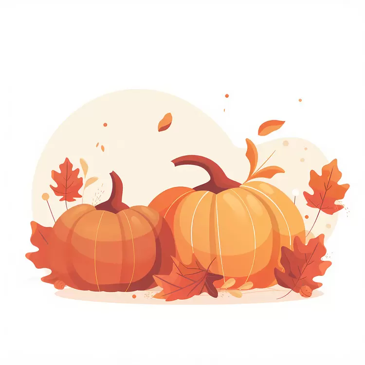 Pumpkins and Leaves in Autumn