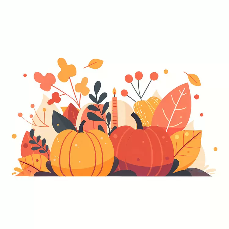 Autumn Pumpkins with Colorful Leaves