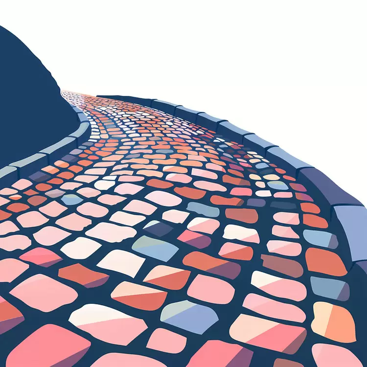 Winding Cobblestone Path with Colorful Stones