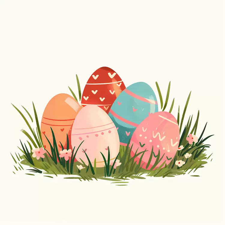 Decorated Easter Eggs in Grass