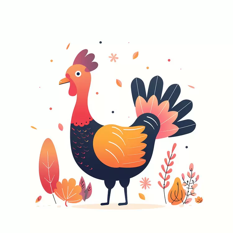 Colorful Turkey with Autumn Leaves