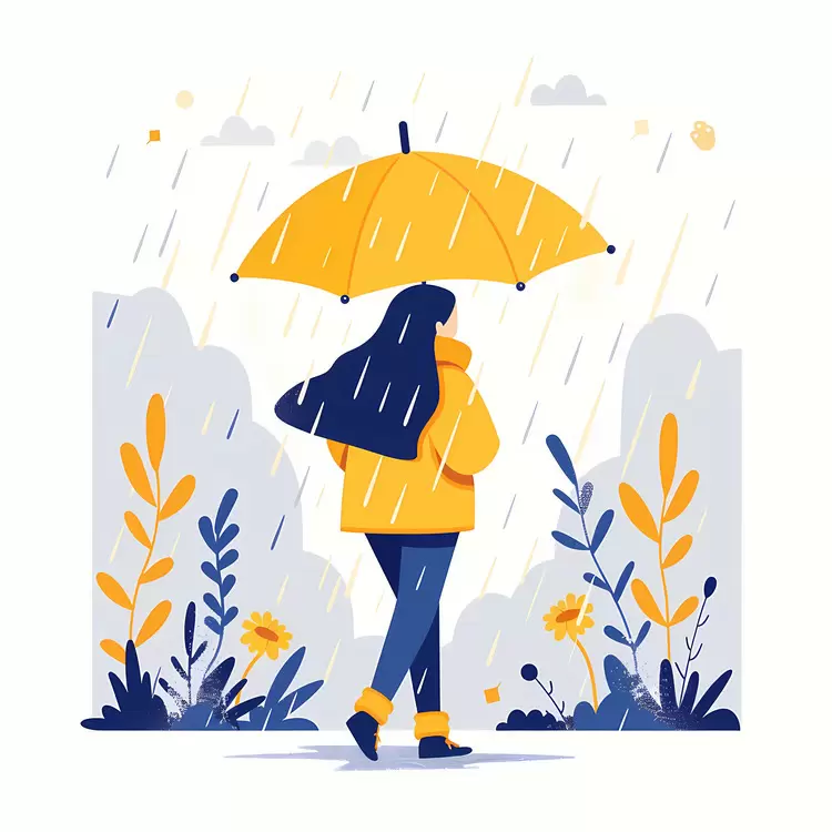 Girl with Yellow Umbrella in the Rain