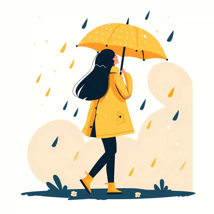 Girl with Yellow Umbrella in the Rain