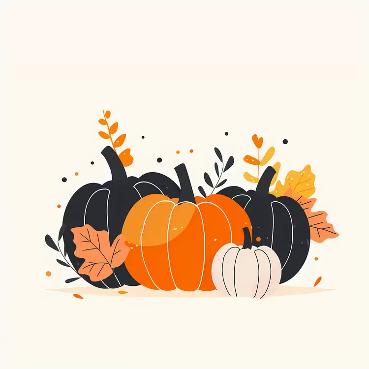Colorful Pumpkins with Autumn Leaves