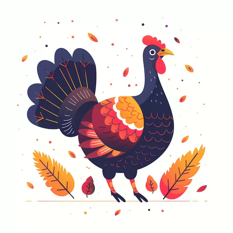 Colorful Turkey with Autumn Leaves
