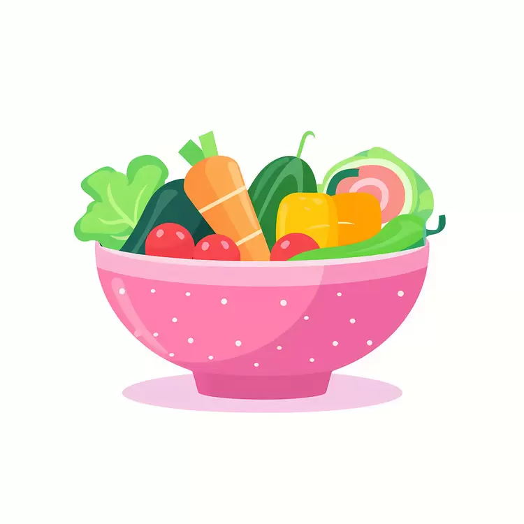 Mixed vegetables in a pink bowl