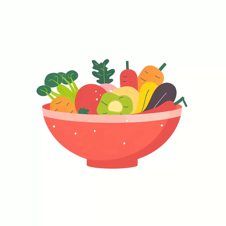 Mixed vegetables in a red bowl