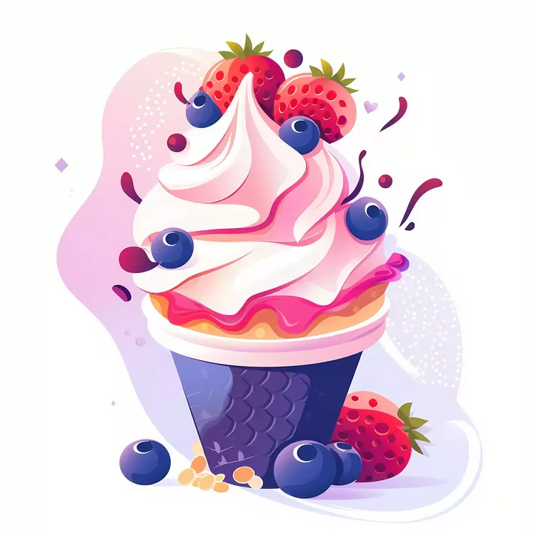 Delicious Ice Cream Cone with Berries