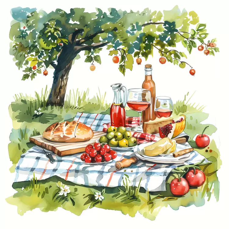 Picnic with Wine and Basket