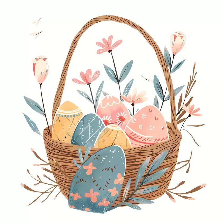 Delightful Easter Eggs Surrounded by Flowers