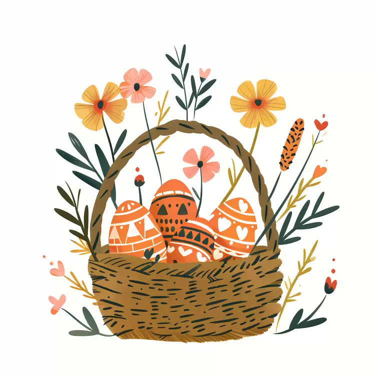 Easter Basket with Eggs and Flowers