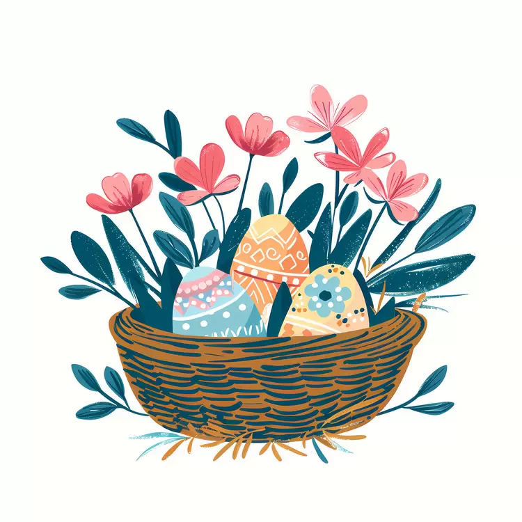 Easter Eggs Nestled Amongst Flowers