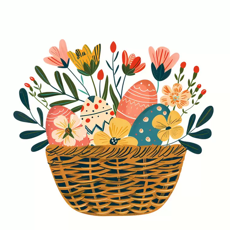 Floral Easter Basket with Decorated Eggs
