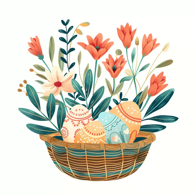 Easter Eggs Surrounded by Vibrant Flowers