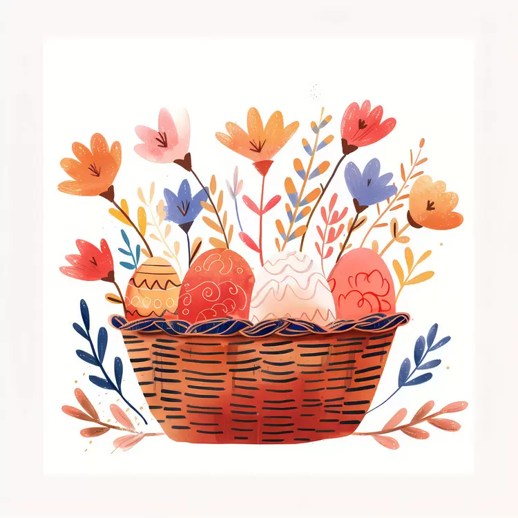 Charming Easter Eggs in a Floral Basket