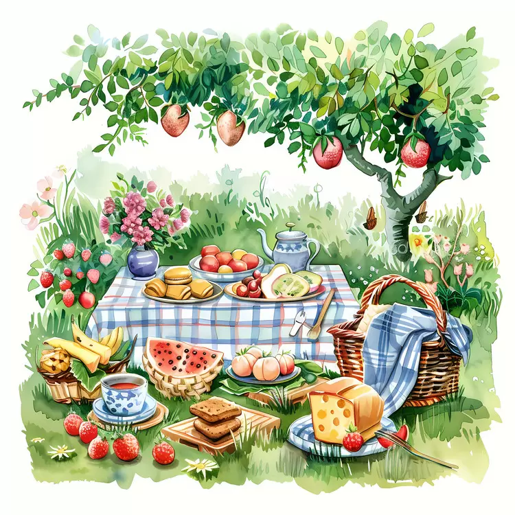 Delightful Picnic Under a Fruit Tree