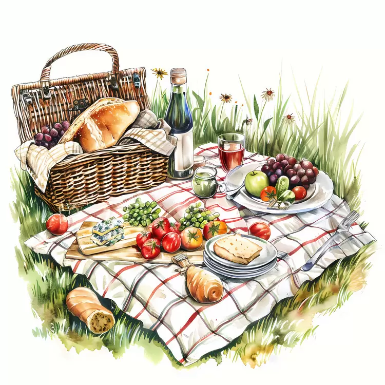 Picnic with Bread and Basket