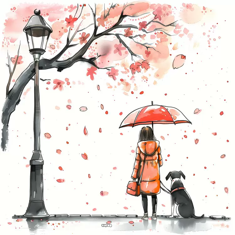 Girl and Dog Enjoying a Rainy Day