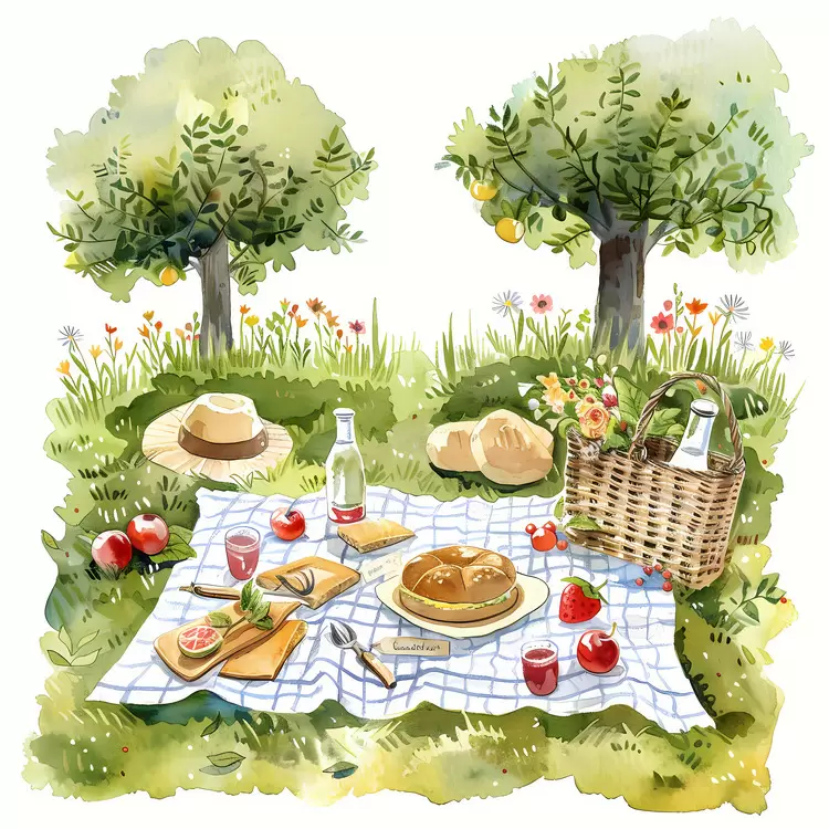 Picnic with Hat and Basket