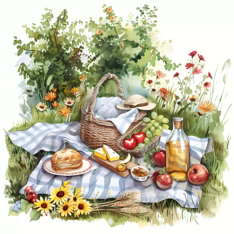 Picnic with Apples and Basket
