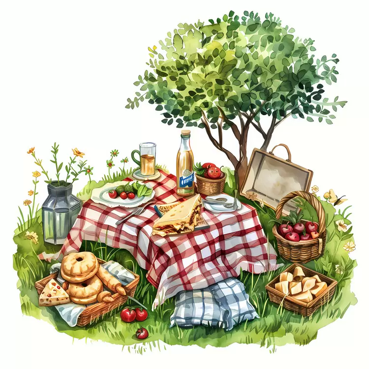 Picnic Setup with Basket and Blanket