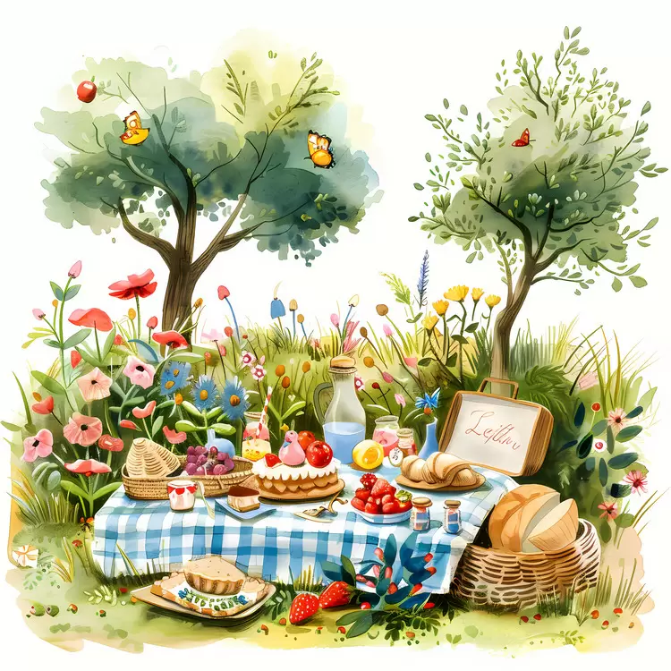 Picnic with Flowers and Basket