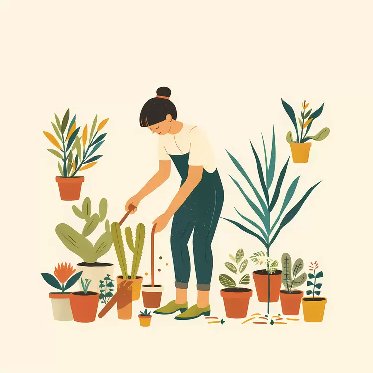 Gardener with Cactus in Garden