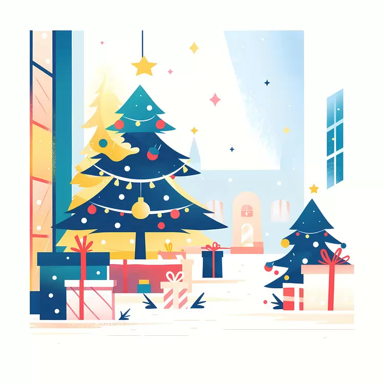 Bright Christmas Room with Tree and Gifts