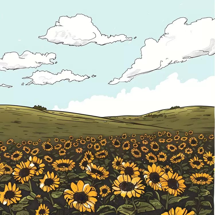 Vibrant Sunflower Field Under Blue Sky